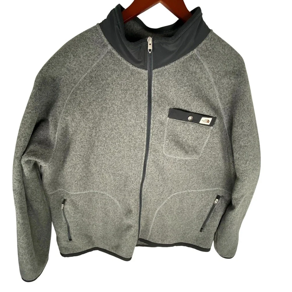 The North Face Fleece Jacket Men 2XL Gray Logo Gordon Lyons Long Sleeve Full Zip